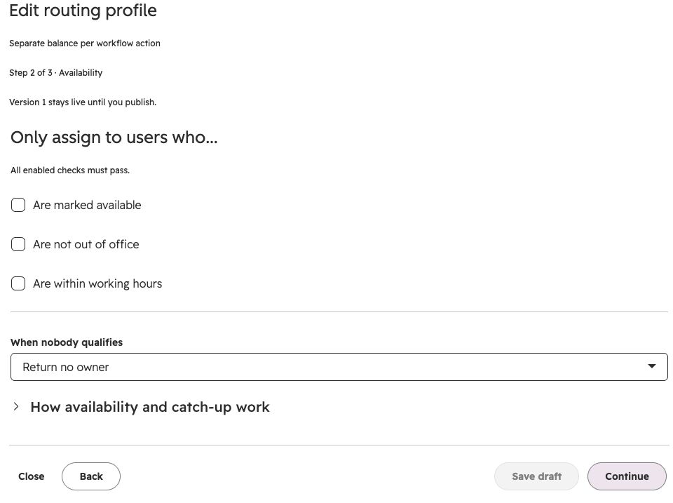Availability step showing the three checks, fallback selector and catch-up help.